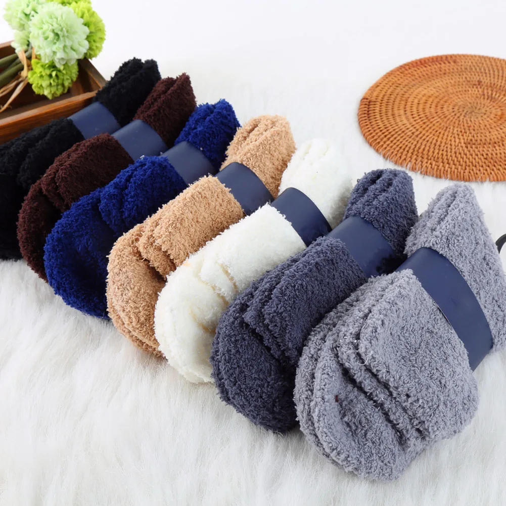 

Men Thicken Socks Fashion Winter Warm Coral Fleece Fluffy Solid Color Sleep Male Bed Socks Calcetines