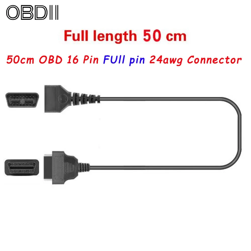 50 см/100 см OBD2 Удлинительный кабель полный 16 Pin OBDII OBD 2 EOBD (система бортовой