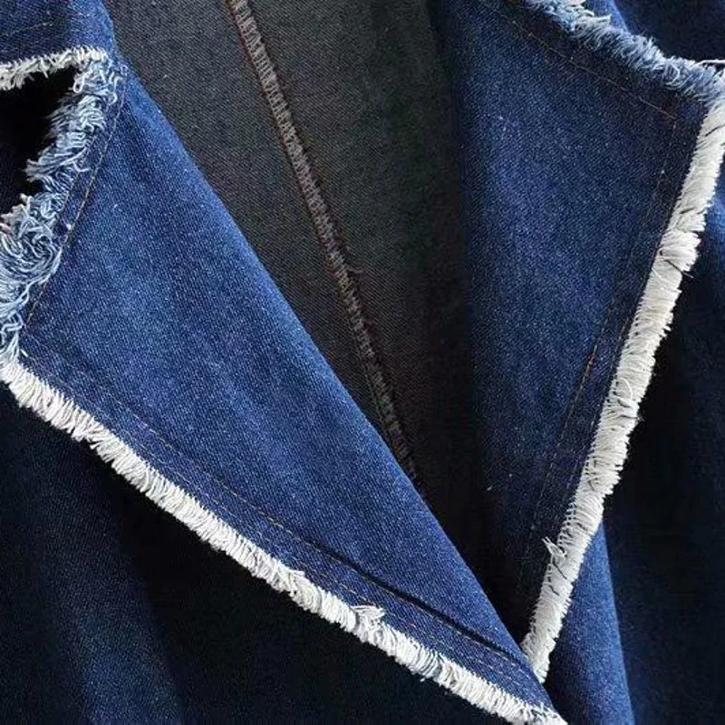 Женская свободная рваная джинсовая мешковатая двубортная верхняя одежда с