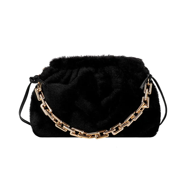 

Chain portable plush small autumn and winter new fashion one shoulder slung Mao Mao small square bag