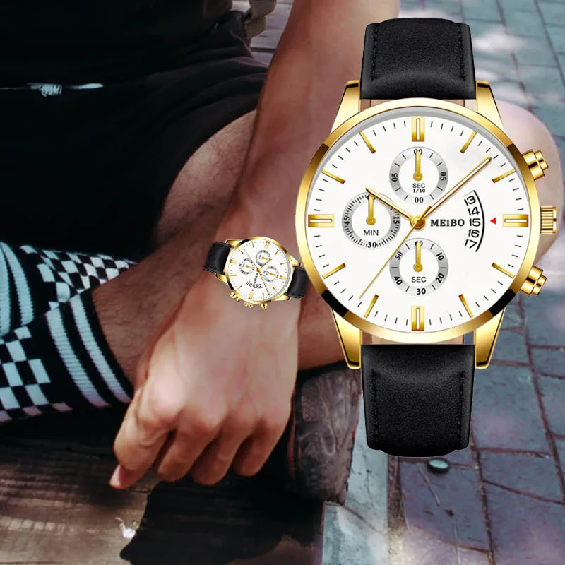 Часы наручные мужские кварцевые с кожаным ремешком Классические деловые ретро