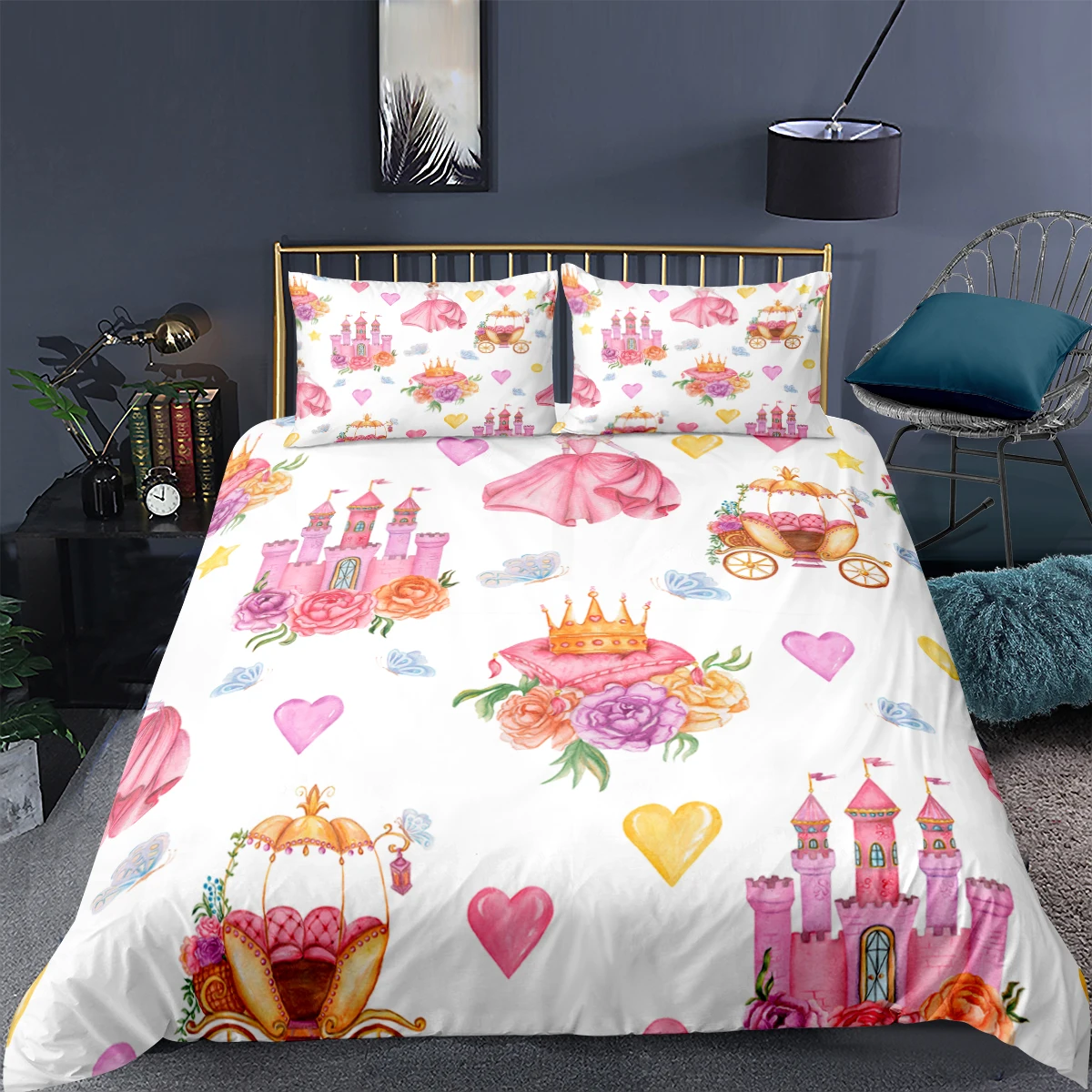 

Luxury Bedding Set 3D Cartoon Unicorn/Crown Print For Kids/Girls 2/3pc Duvet Cover Pillowcase Twin Full Comforter Covers