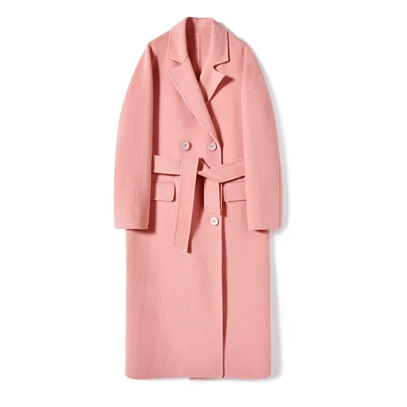 

2020 autumn and winter new simple and fashionable double-breasted mid-length double-sided woolen wool coat women's coat