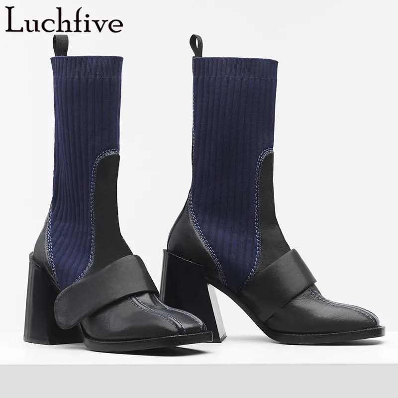 Модные шерстяные ботинки с Т образным ремешком классические короткие квадратным