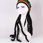 Новинка вязаная шапка унисекс с принтом контрастных цветов приятная на ощупь искусственная длинная косичка вязаный берет для вечевечерние НКИ на Хэллоуин