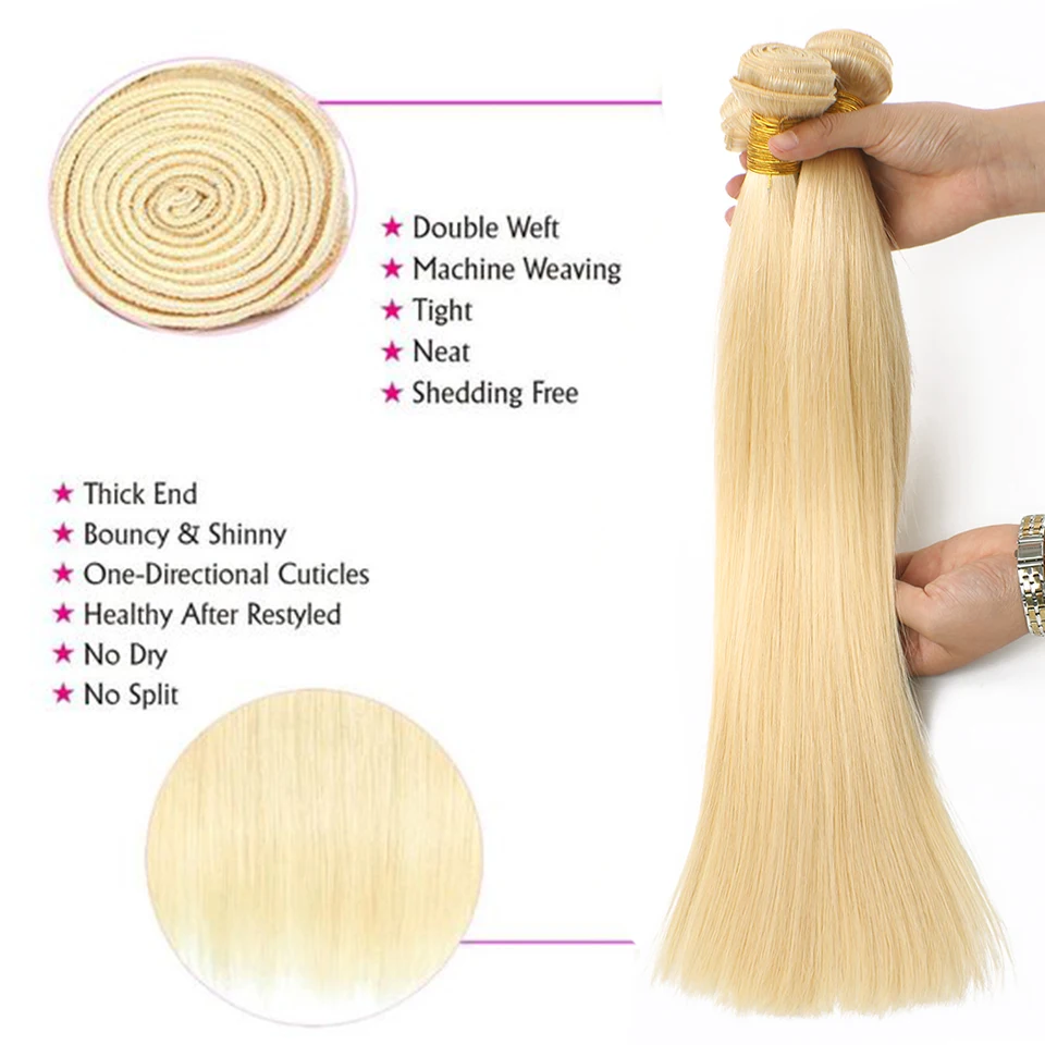 Acehair пряди с закрытием 613 медовый блонд малазийские прямые 10-30 дюймов Remy человеческие волосы плетение Кружева Фронтальная Закрытие с 3 бу