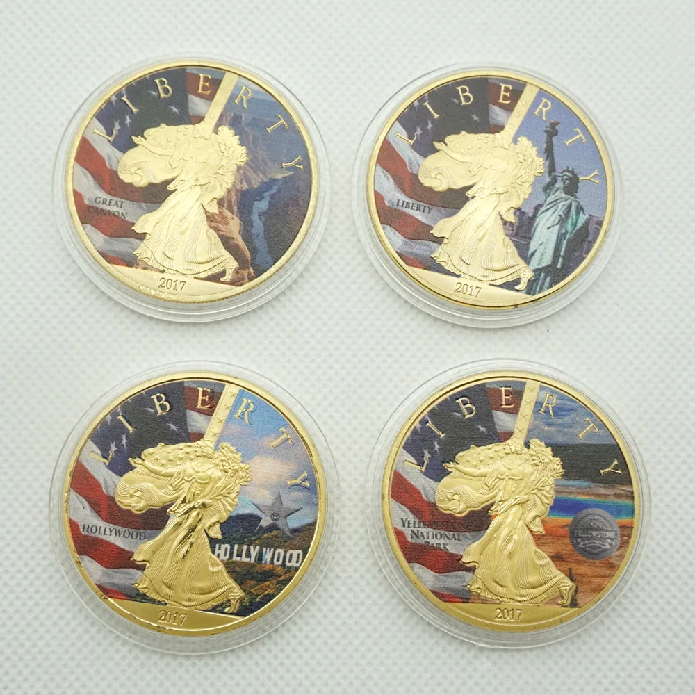 

2017 USA Statue of Liberty Hollywood American Gold Plated Token Value Coins Seal of The USA Bald Eagle Commemorative Bullion