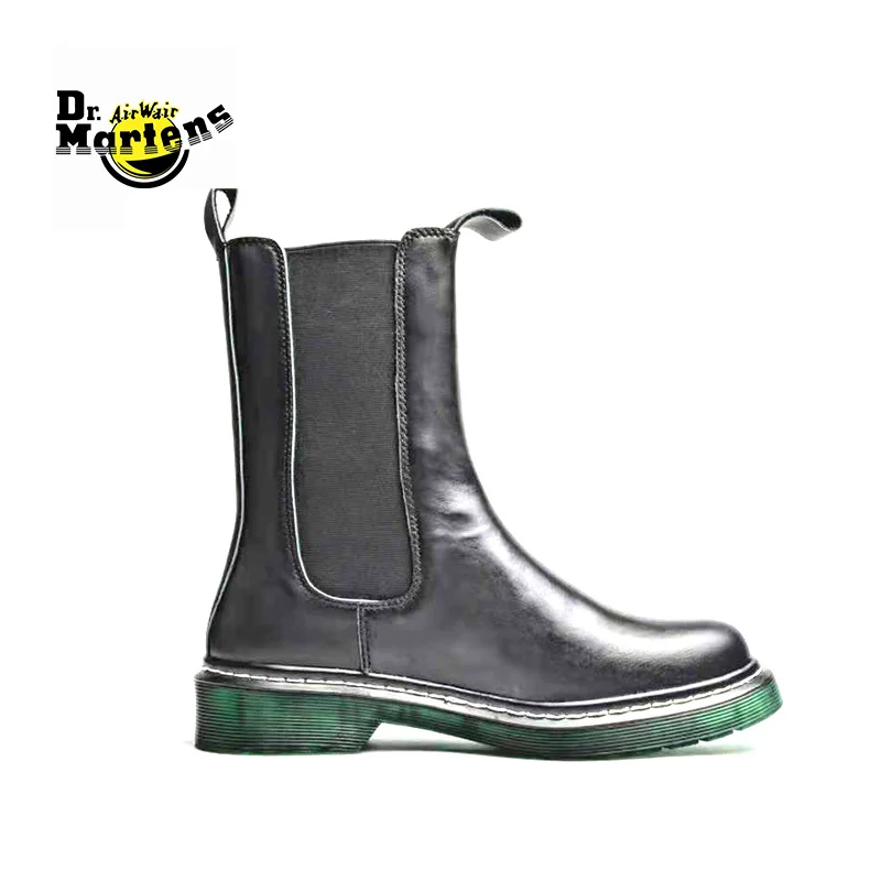 

Dr.Martens Women Mid-Calf Slip On Chelsea Genuine Leather Doc Martin Boots Female Crystal Transparent Green Bottom Casual Shoes