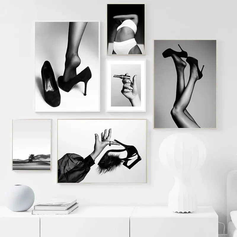 Черно-белая привлекательная Женская Картина на холсте бикини высоких каблуках