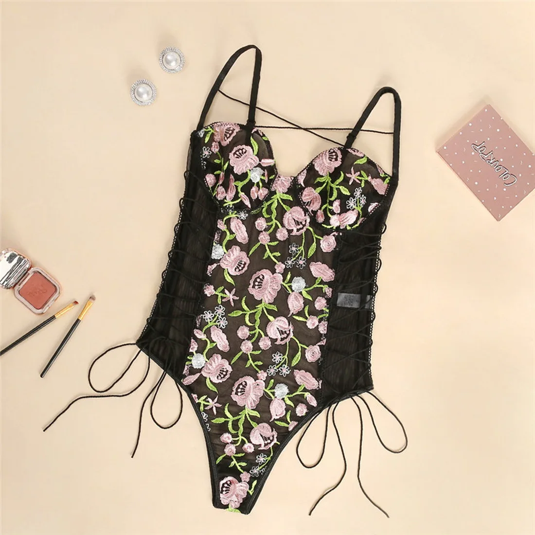 

Women Sexy Lingerie Hot Erotic Baby Dolls Bodysuits Sexy Babydoll Floral Embroidered See Through Underwear Mesh Lingerie Sets