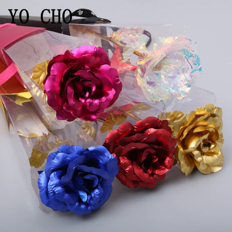 

YO CHO Color Gold Foil Rose Lover's Lighting Rose 24K Foil Plated Rose Gold Rose Wedding Decoration Flower Valentine's Day Gifts