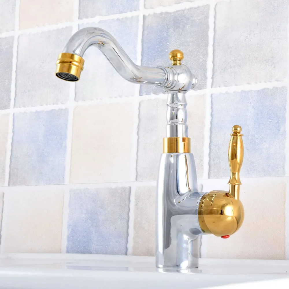 

Polished Chrome Gold Color Brass Bathroom Kitchen Faucet Single Handle Swivel Spout Deck Mounted Basin Sink Mixer Taps