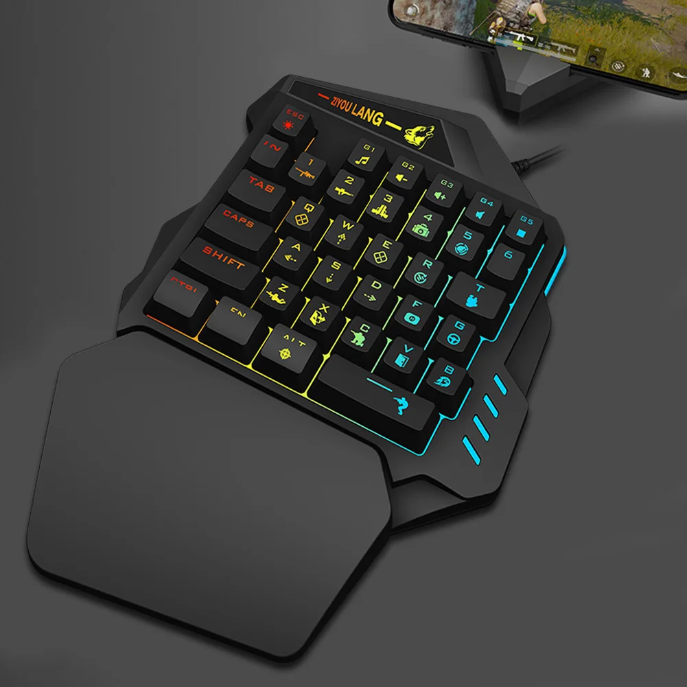 Механическая игровая клавиатура с RGB подсветкой для одной руки Проводная мини USB