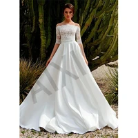 jasmine wedding dress see through o neck half sleeve a line satin bride vestido appliques luxury pure love robe de mari%c3%a9e