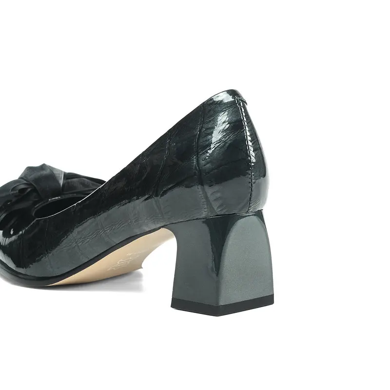 

Bowtie wedding women shoes New arrive genuine leather women high heel shoes brand thick heels office ladies shoes size 41 42