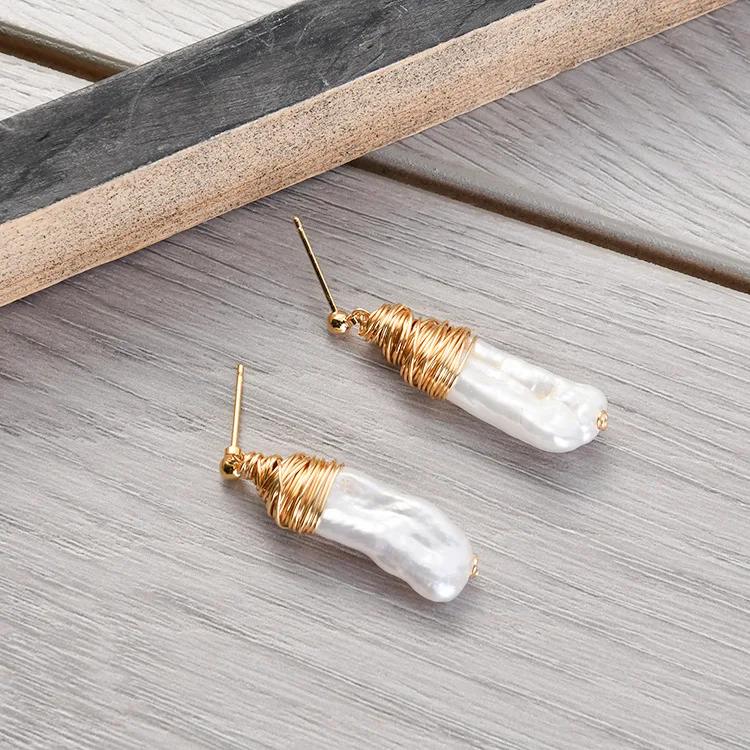 

WT-MPE001 WKT Natural Pearl Earrings Gold Filled Wire Wrapped Freshwater Pearl Earring Women Fashion Earrings Jewelry