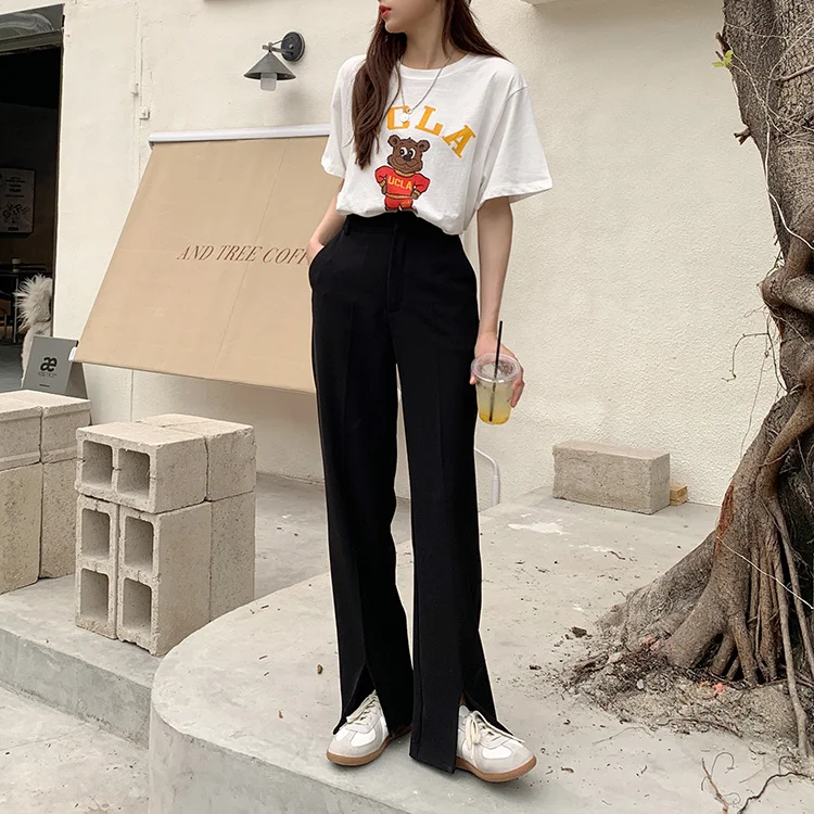 Брюки с завышенной талией подвесные черные Костюмные брюки женские летние