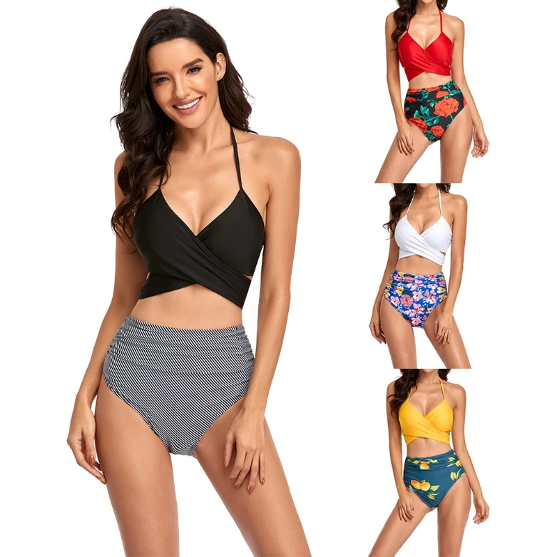 

Женский сексуальный купальник из 2 предметов с высокой талией и рюшами