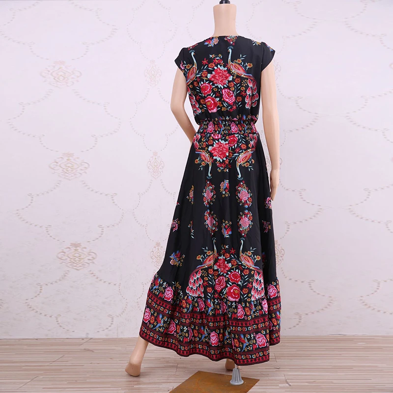 Женское длинное Макси платье 2019 летнее пляжное с цветочным принтом в стиле бохо