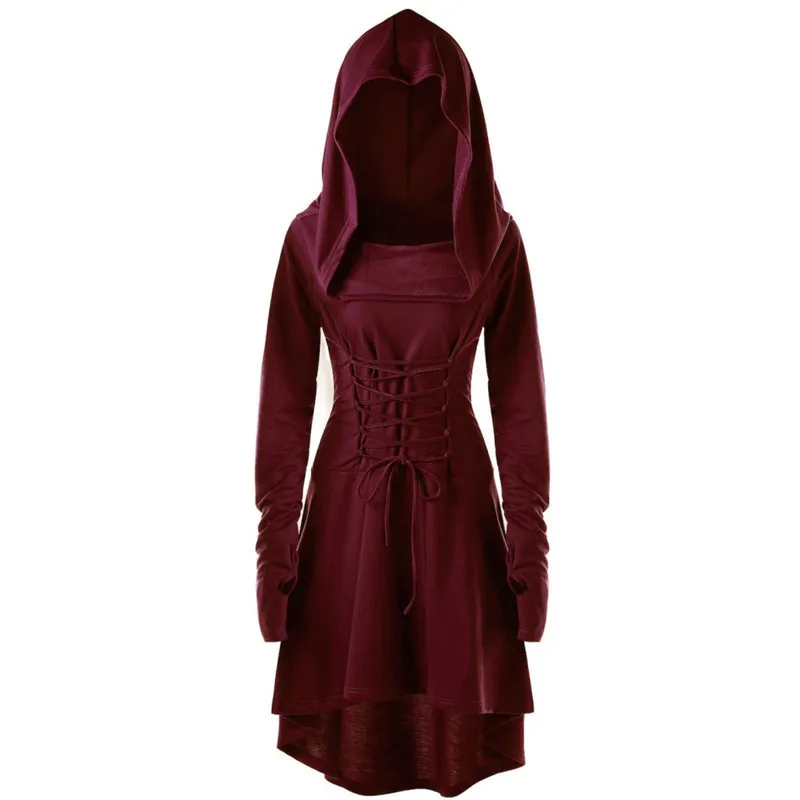 Wine Red S-5XL платье с капюшоном для женщин среднего возраста Ренессанс Хэллоуин Охотник Арчер костюмы для косплея Винтаж средневековые повязки вечерние Vestido - Цвет: Wine Red