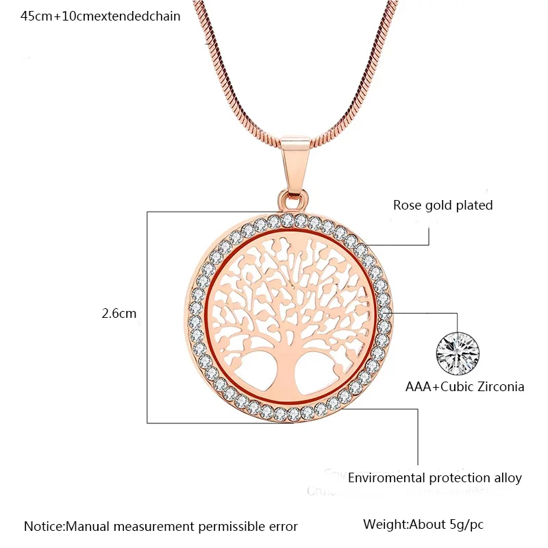 

New Hot Tree of Life Pendant Necklace For Women Fashion Round Crystal Chain Necklace Jewelry Gifts Female Collares Bijoux Style