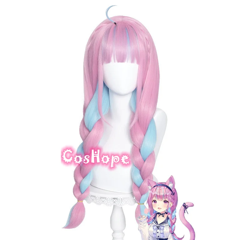 Hololive Minato Aqua Косплей Vtuber 69 см коса Розовый Синий Парик Аниме парики термостойкие