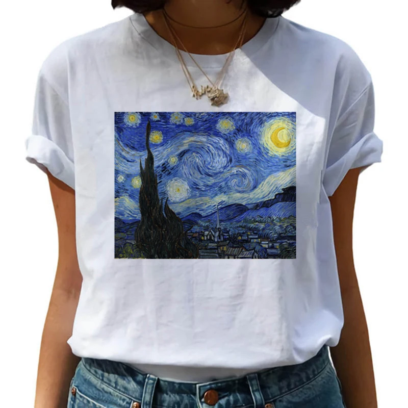 Van Gogh Рисование маслом Harajuku футболки женские Van Goghing Van Gone Забавные футболки 90s футболка с изображением модные футболки женские - Цвет: 8489