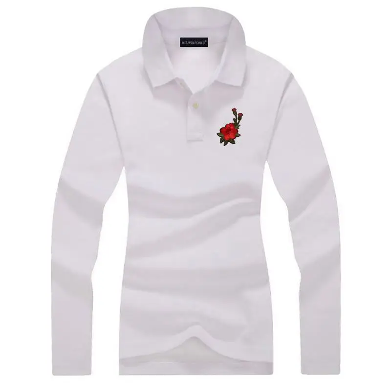 Женские рубашки поло с вышивкой повседневные дизайнерские облегающие топы из 100%