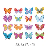 22 6x17 4cm set of colorful butterfly iron on patches for diy heat transfer clothes t shirt thermal stickers decoration printing