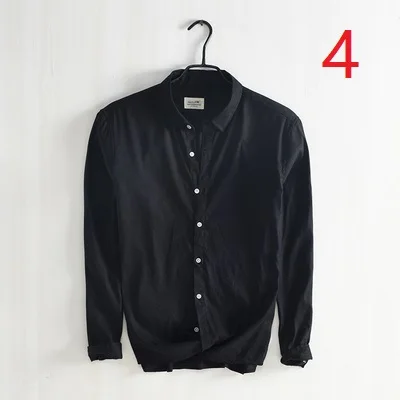 

Stretch linen long-sleeved shirt men's Japanese retro solid color shirt youth business casual cotton shirt men's thin