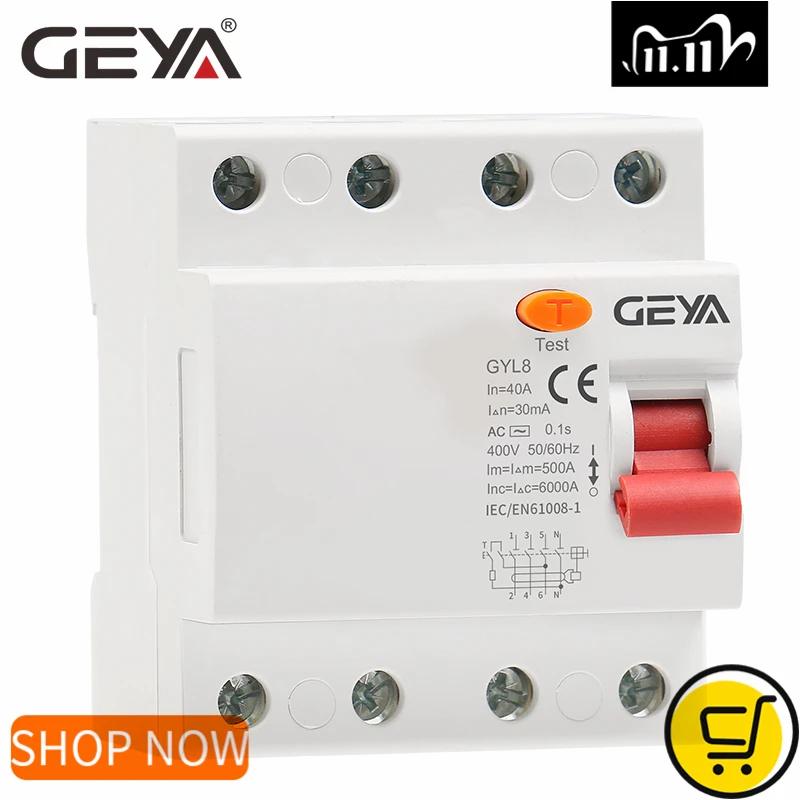Interruptor de Segurança 63a do Disjuntor da Fase 3 + n Rcd de Geya Gyl8 com Certificado do cb do ce Diferencial Eletromagnético 4p 25a 40a