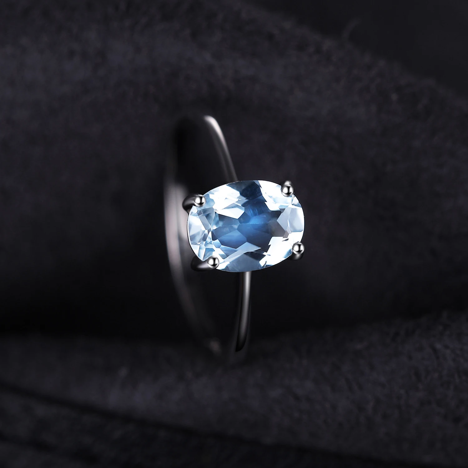Jewelrypalace Овальный 1.5ct Природный Голубой топаз камень пасьянс кольцо стерлингового серебра 925 пробы Красивые ювелирные изделия для Для женщин Распродажа