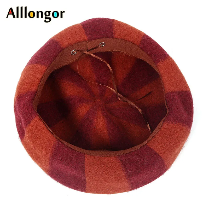 Осень, женские Зимние береты, шерстяная фетровая шляпа, винтажная Лоскутная полосатая шапка, берет для женщин, boinas para mujer, шляпа художника