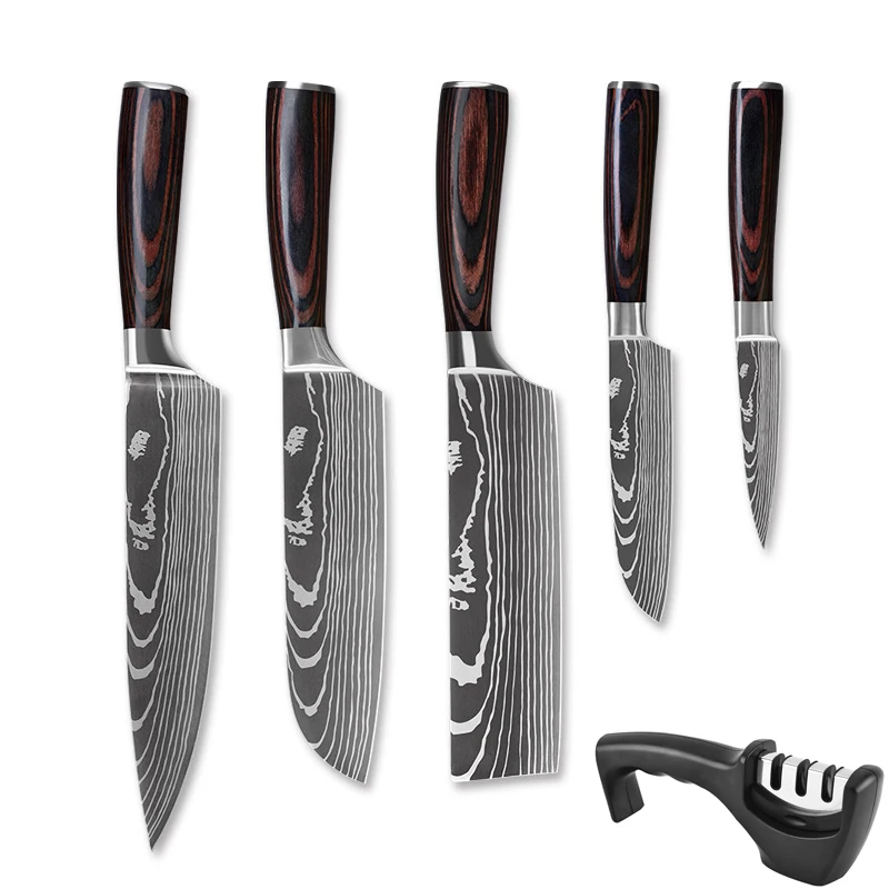 

Stainless Steel Damascus Pattern Chef Knives Set Kitchen Knife Set Butcher Boning Knife Fruit Vegetable Knives Kitchen Cutter