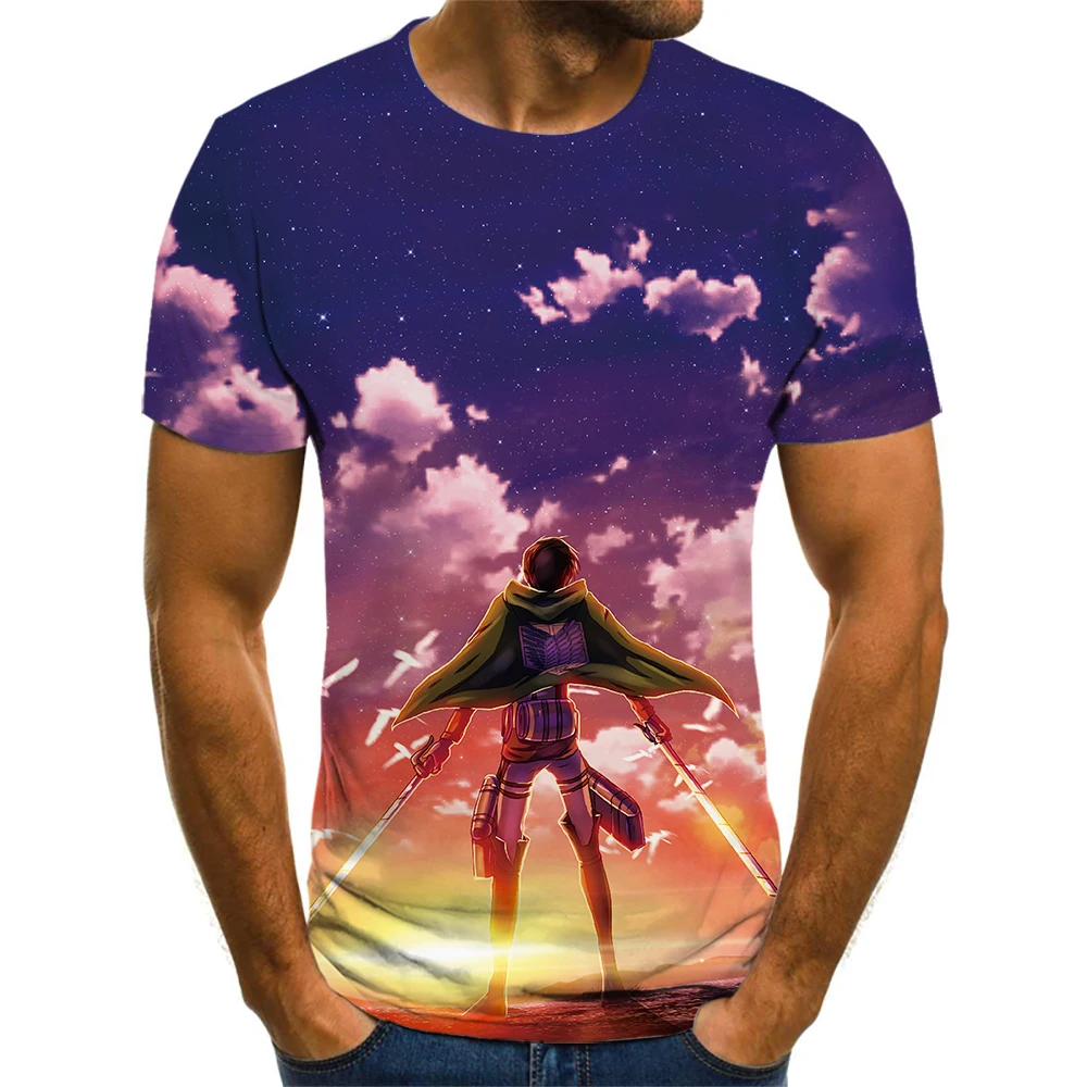 

Boys and girls children's animation 2021 summer latest casual 3D T-shirt Attack on Titan、anime、Street hip hop style、Soft fit、