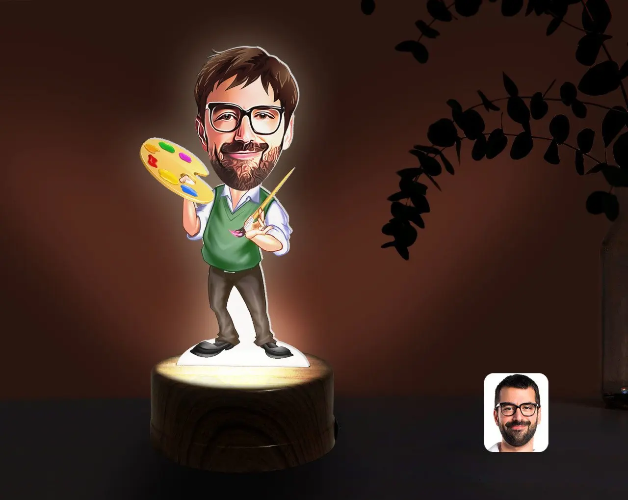 

Персонализированные Для Мужчин 'S художник карикатура декоративные 3D брелок светодиодный подсветкой ночного Lambası-1 надежное качество подар...