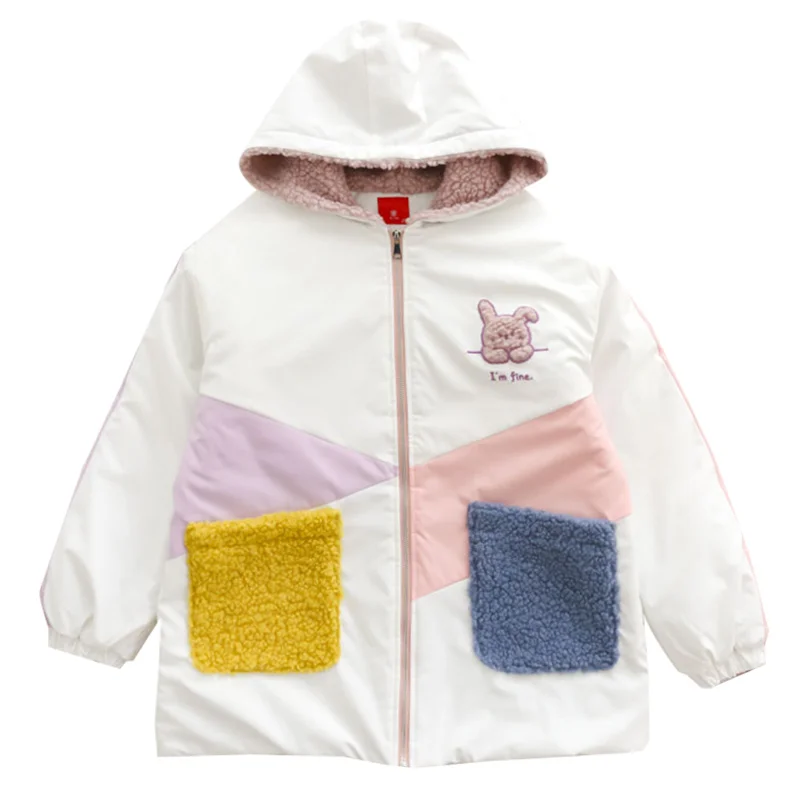 

Winter Cartoon Embroidery Thickening Women Hooded Coats Long Sleeve Zipper Jacket Warm Hooded Female Parka Snow Coat Outwear
