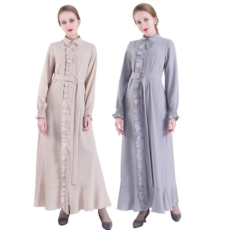 Arabic Islamic Dubai Kaftan Abaya Middle Eastern Muslim Moroccan Rufflse Dress Turkey Elegant Casual Femme | Женская одежда