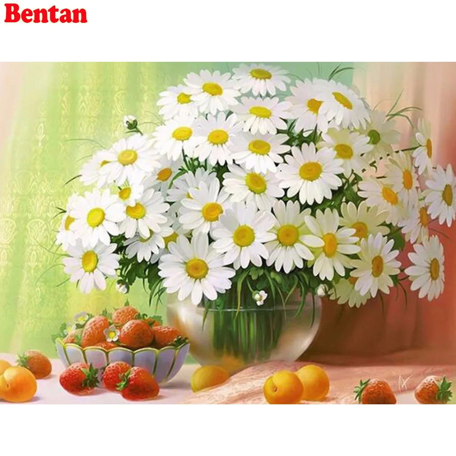 

Diy Diamond Embroidery Daisy fruit chrysanthemum vase Cross Stitch kit Full Square Round drill 5D Diamond Painting decorative