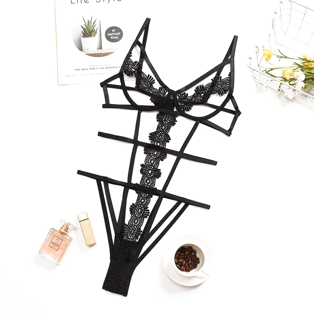 

Sexy Lingerie for Women Erotic Plus Size Lingere Lace Strap Hollow Three-point Underwear Perspective Bodysuits Bandage Nightwear