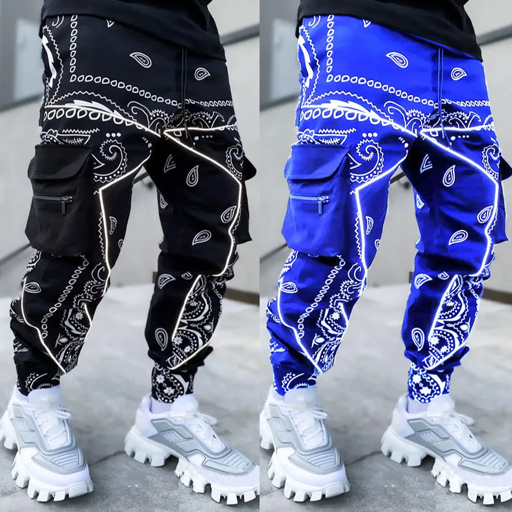 

2021 Mens Cargo Pants Casual Sports Multi Pocket Designer Print Harem Hip Hop Jogger Trousers