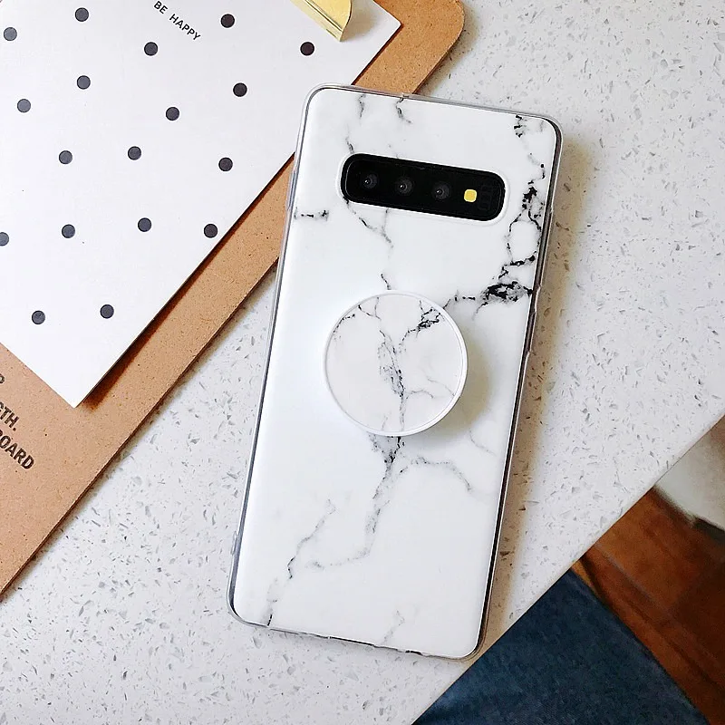 Мраморный чехол для Samsung Galaxy S8 S9 S10 plus S7edge мягкий силиконовый с держателем A50 A70 A20 A6