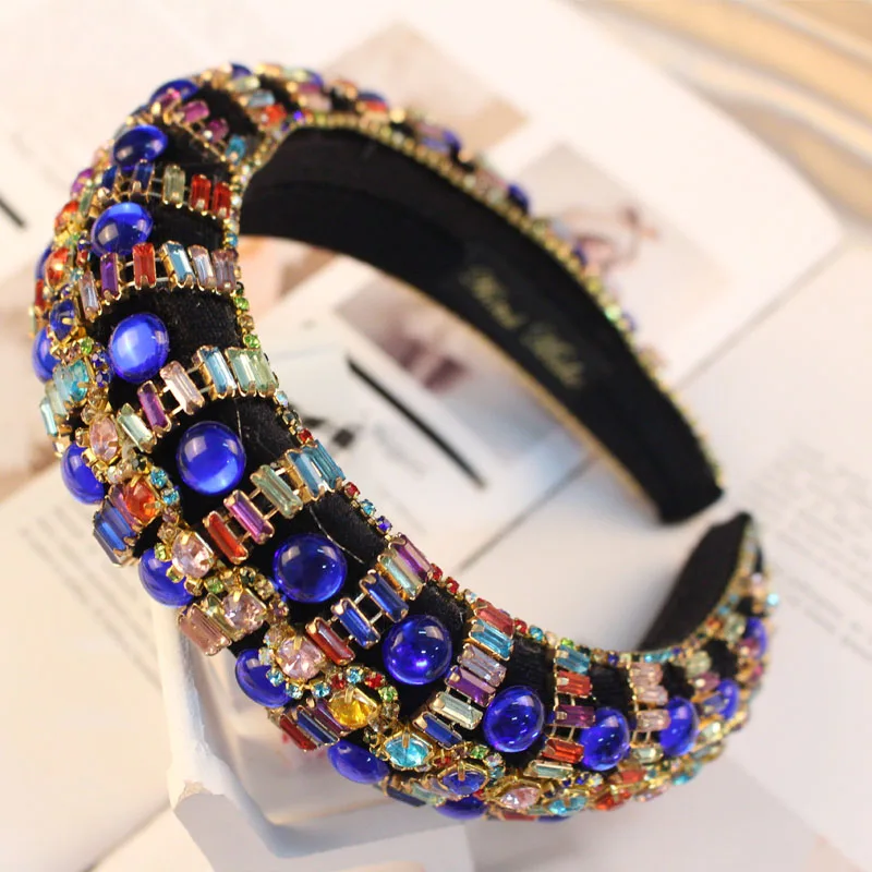 

Handmade Full Crystal Baroque Tiara Headband for Women Luxury Diamante Hairband Padded Wedding Headdress Bridal Hair Accessories