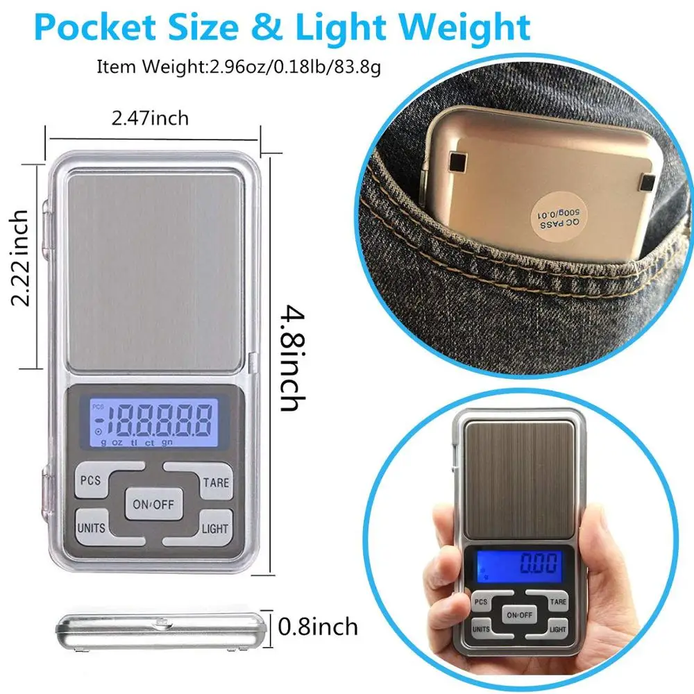 

Mini Scale 500g/300g/200g/100g X 0.01g /0.1g Accuracy Electronic Digital Precision Jewelry Scales Pocket Scale Balance for gold