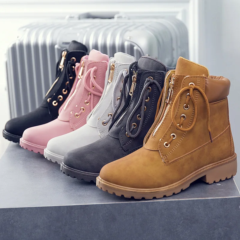 

Autumn Winter Women's Shoes 2021 Platform Rubber Boots For Women Heeled Ankle Boots Lace-Up Non-Slip Leather Female Shoes