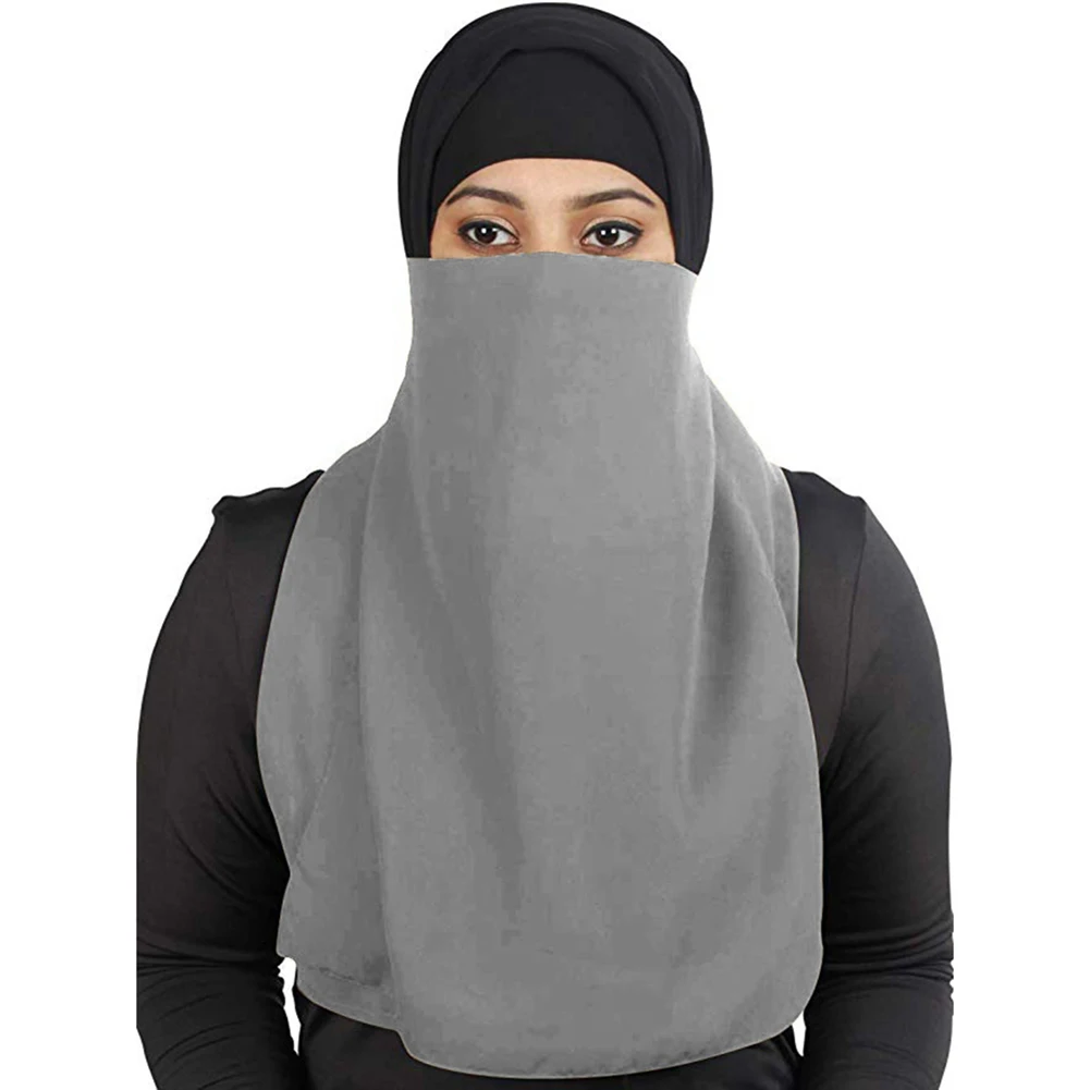 

Solid Color Arab Muslim Women One Layer Niqab VeilIslamic Face Mask Cover Scarf crinkle hijab soft cotton headscarf shawls