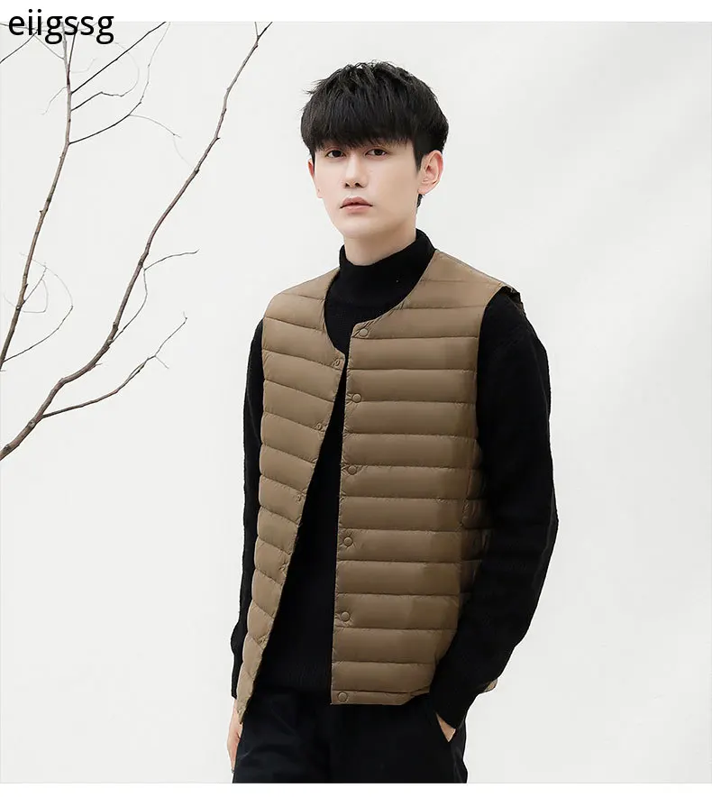 Lightweight Down Jacket Men's V-neck 2021 Autumn and Winter New Fashion Casual Warmth Thin Section Lightweight Down Vest Vest