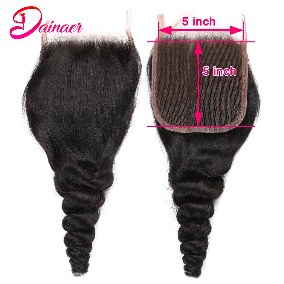 

Peruvian Loose Wave Closure Human Hair Closure 5x5 Swiss Lace Closure Free/Middle/Three Part 8-22 Inches Remy Hair Closure