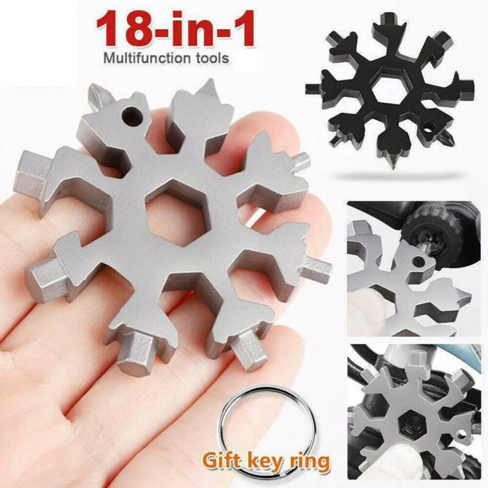 

18 In 1 Stainless Multi-Tool Portable Snowflake Shape Key Chain Screwdriver 2/3/5x Snowflake Multi Tool Screwdrivers Nutdrivers