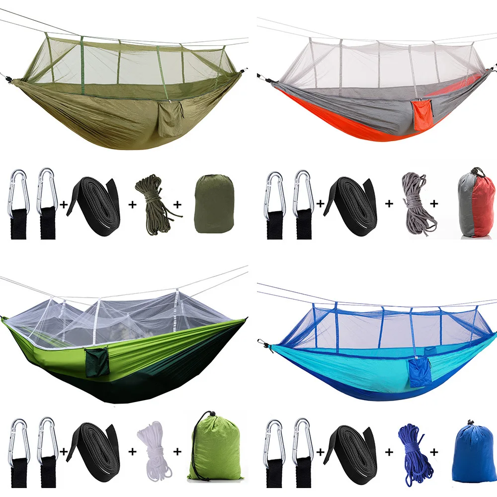 

260*140cm Portable Camping Hammock With Mosquito Net Outdoor Camping Hiking Beach Tourist Foldable Sleeping Hammock